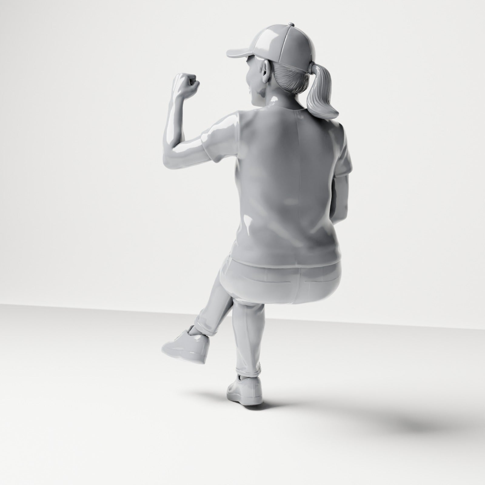 Foto de producto de maqueta para diorama 2: figura sentada, espectadora con las piernas cruzadas y el puño en alto (B057)