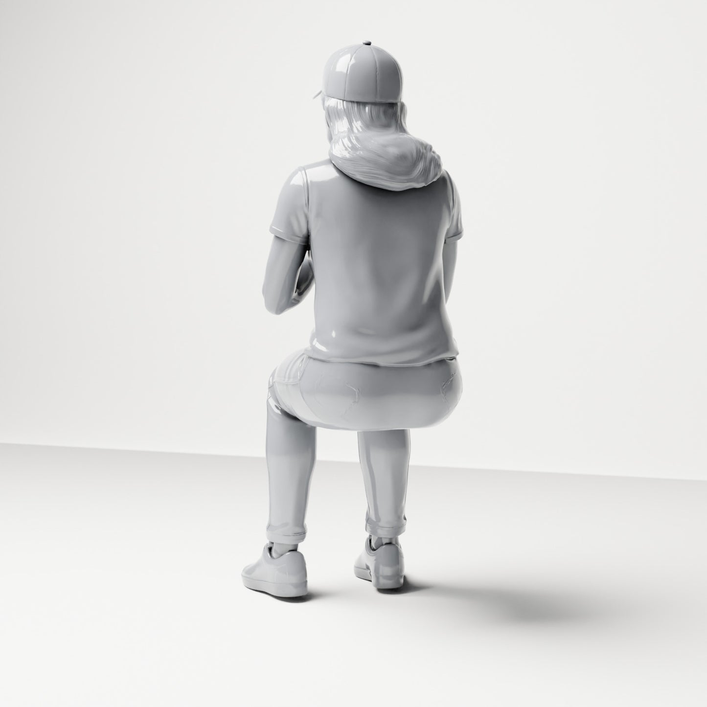 Foto de producto de maqueta para diorama 2: figura sentada, espectadora con las manos juntas sobre el pecho (B058)