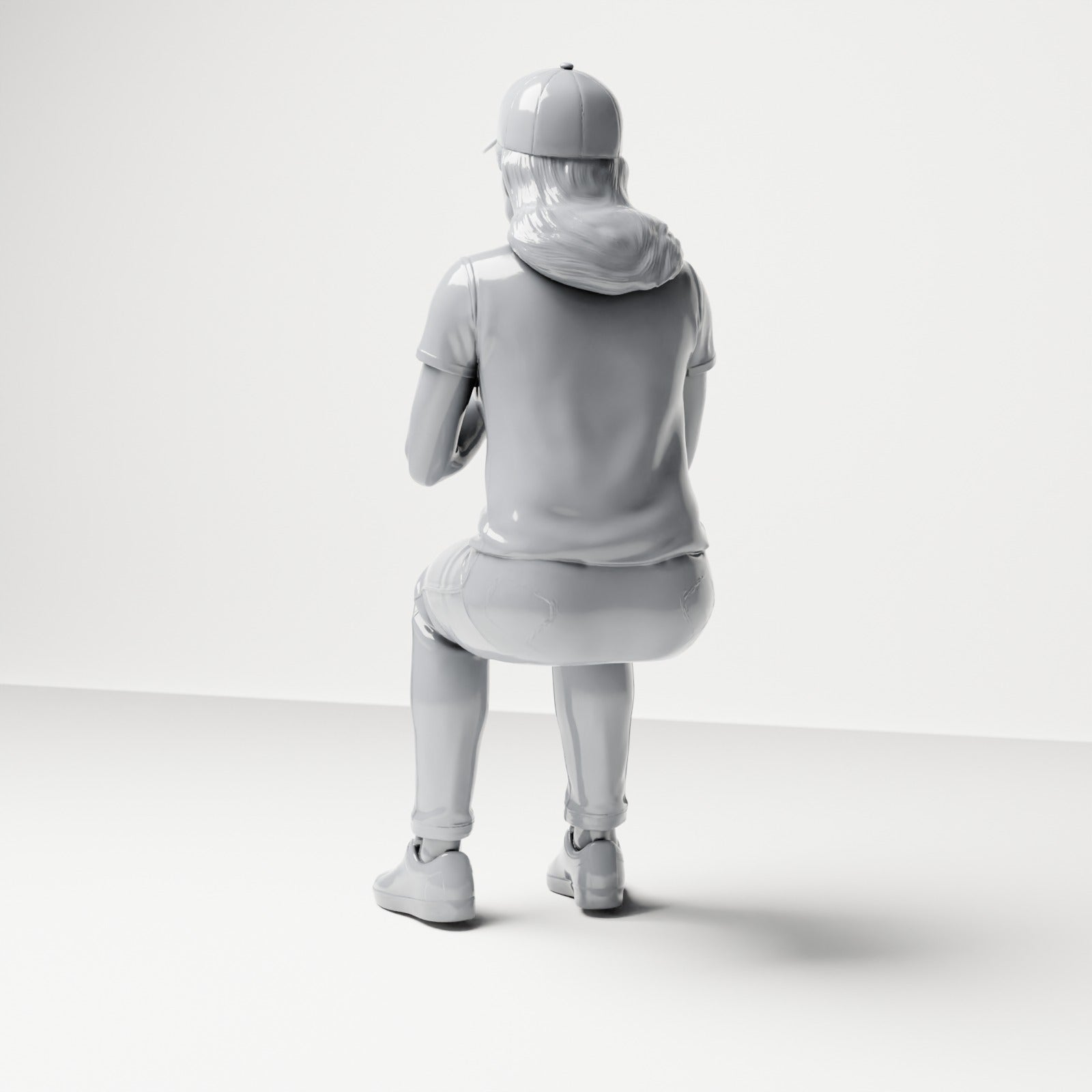 Foto de producto de maqueta para diorama 2: figura sentada, espectadora con las manos juntas sobre el pecho (B058)