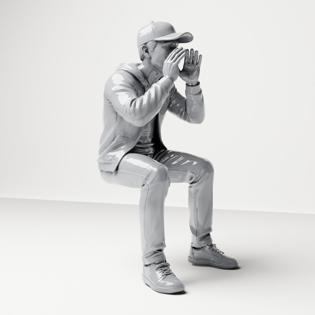 Foto de producto de maqueta para diorama 3: Figura sentada: espectador gritando con las manos alrededor de la boca (B060)