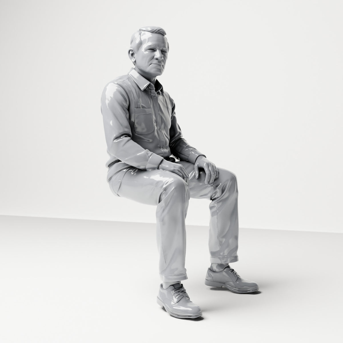 Foto de producto de maqueta para diorama 3: Figura sentada: Espectador masculino con las manos sobre los muslos (B061)