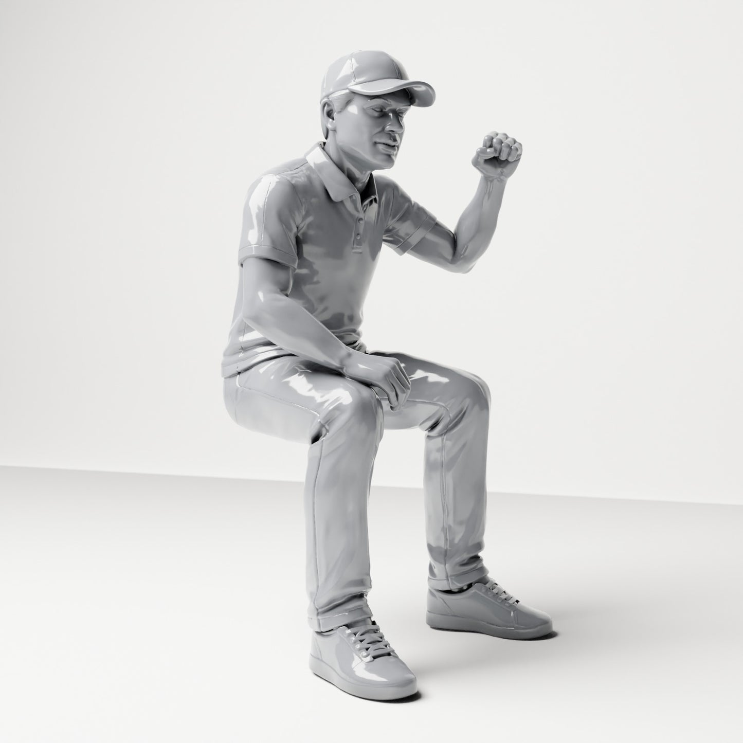 Foto de producto de modelismo para diorama 3: Figura sentada: espectador masculino con el puño cerrado en alto (B065)