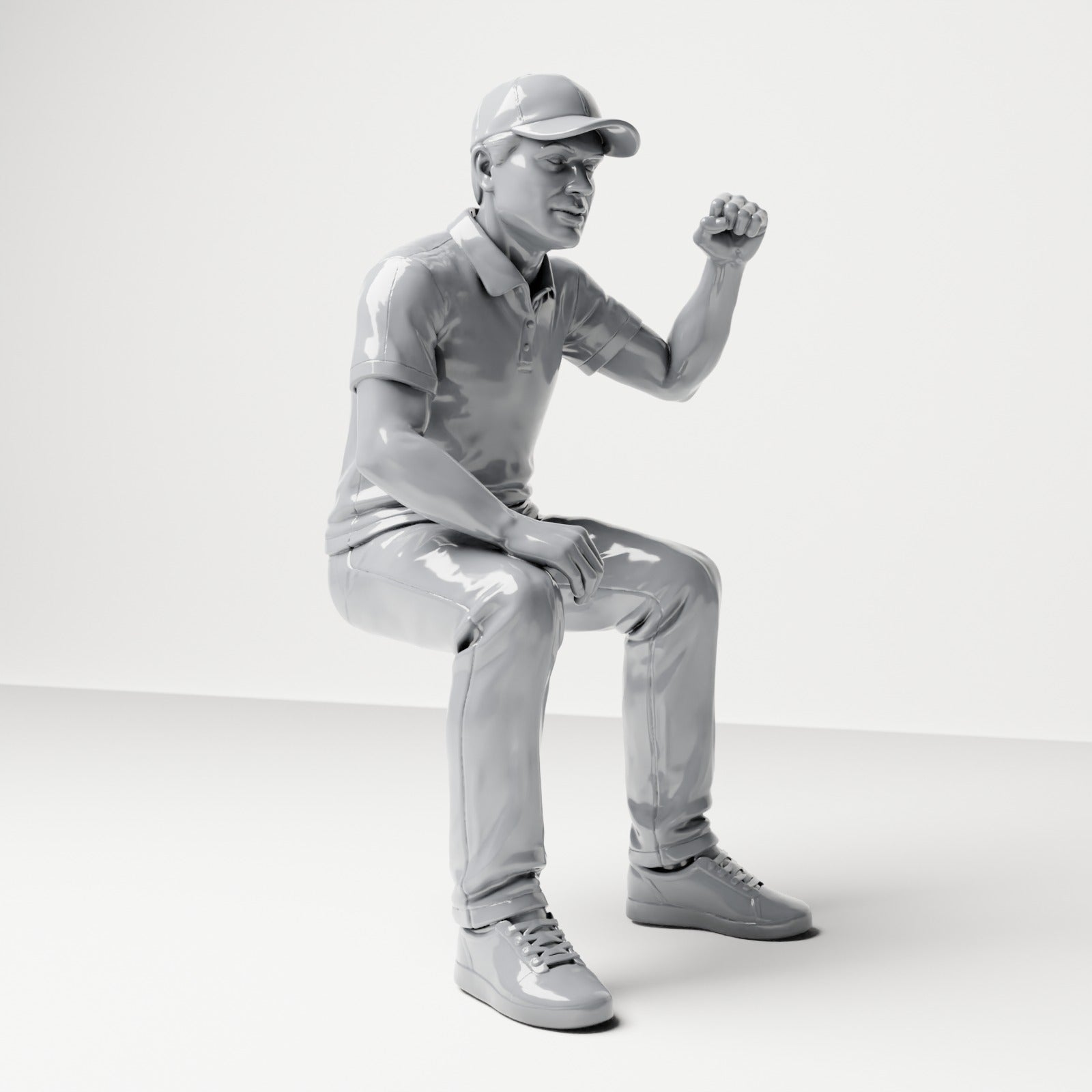 Foto de producto de modelismo para diorama 3: Figura sentada: espectador masculino con el puño cerrado en alto (B065)