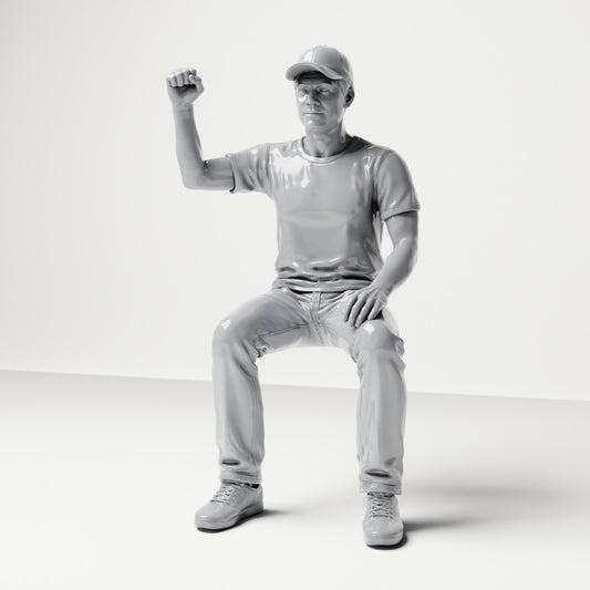 Foto de producto de maqueta para diorama 0: Figura sentada: espectador con el puño levantado (B066)