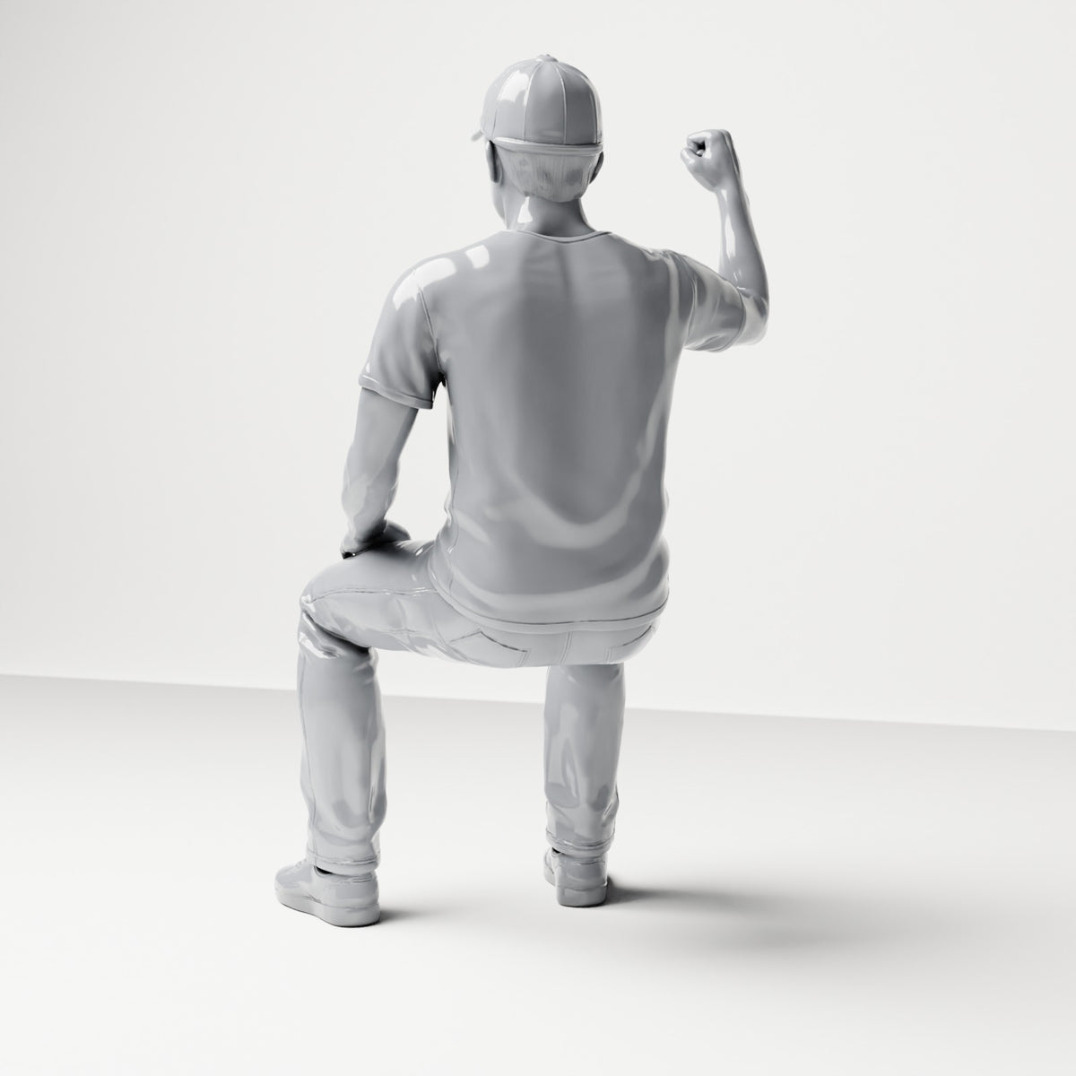 Foto de producto de maqueta para diorama 2: Figura sentada: espectador con el puño cerrado en alto (B066)