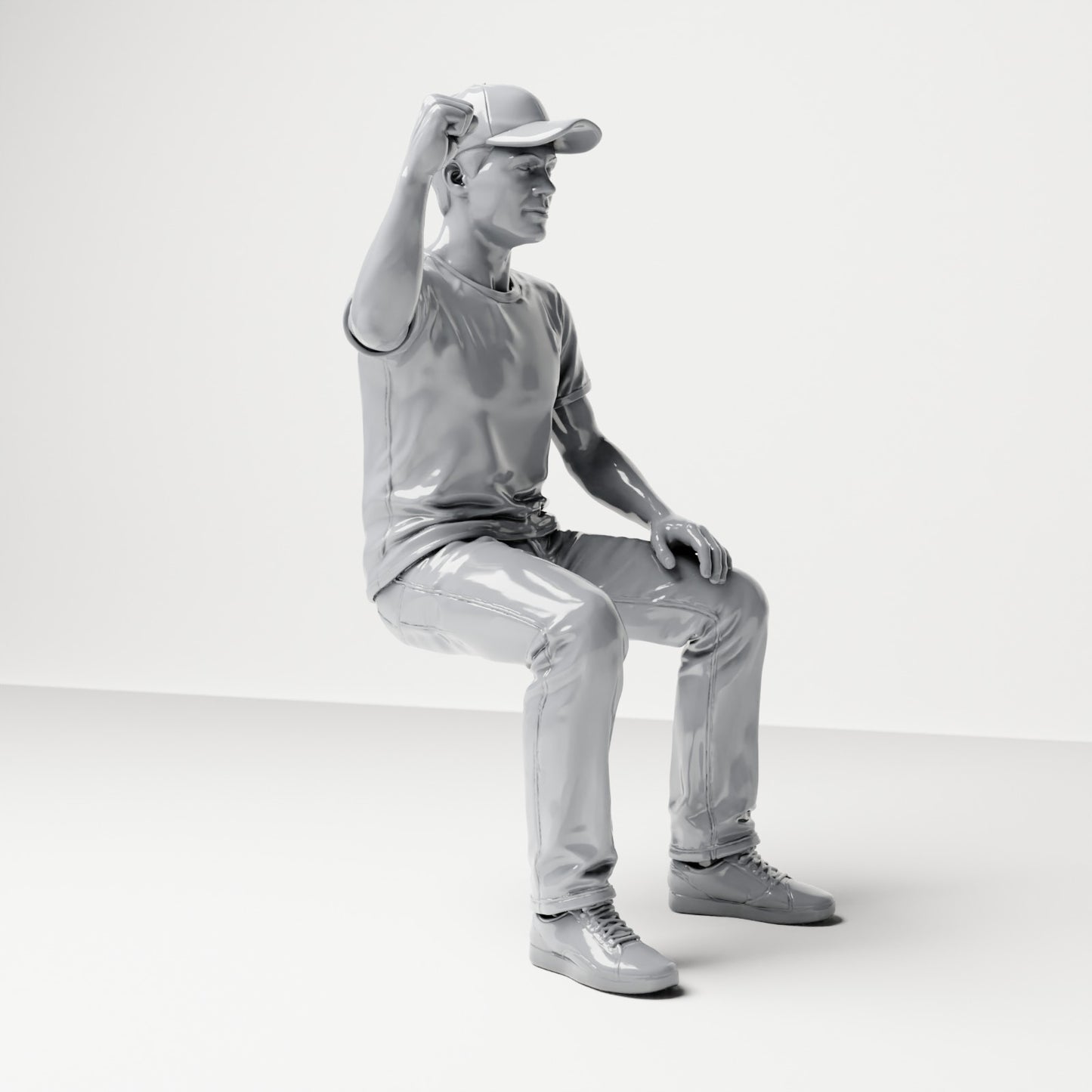 Foto de producto de maqueta para diorama 3: Figura sentada: espectador con el puño cerrado en alto (B066)