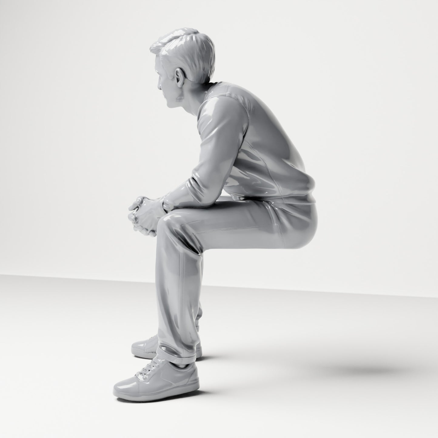 Foto de producto de maqueta de diorama 1: Figura sentada: espectador masculino con las manos entrelazadas (B067)
