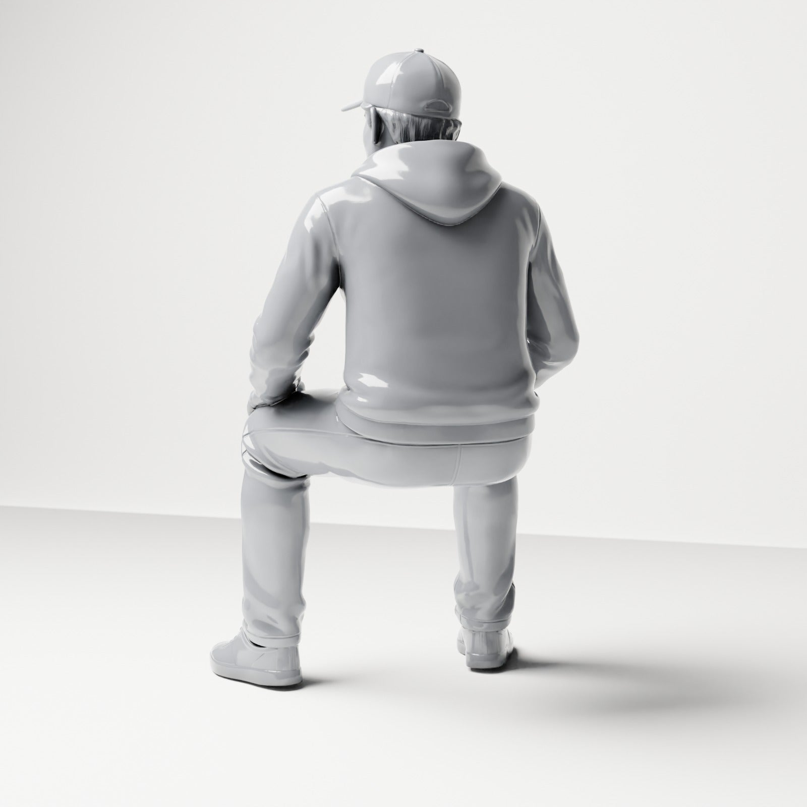 Foto de producto de maqueta para diorama 2: figura sentada: hombre con gorra y sudadera con capucha (B070)