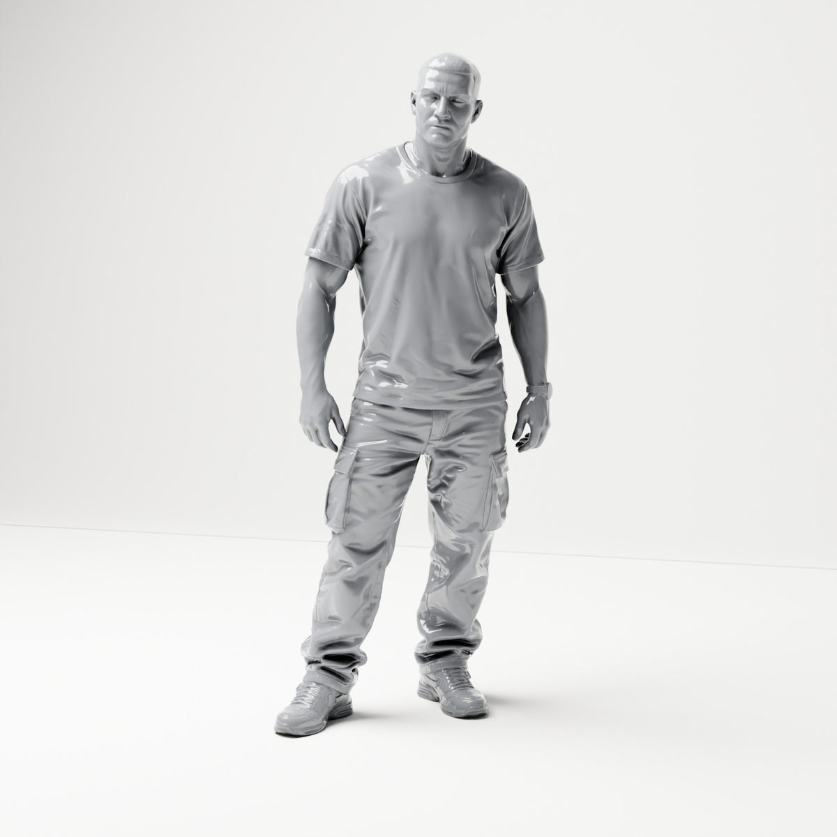 Foto de producto para modelismo de dioramas 0: Figura de pie: hombre con camiseta, pantalones cargo y zapatillas deportivas (B071)