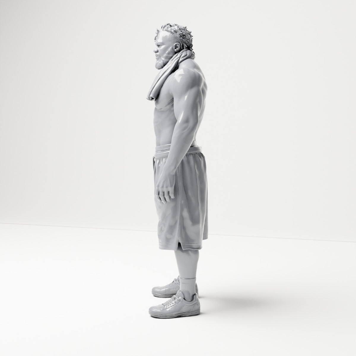 Diorama Modellbau Produktfoto 1: Stehende Figur: Mann mit Shorts, Sportschuhen und Handtuch um den Nacken (B073)
