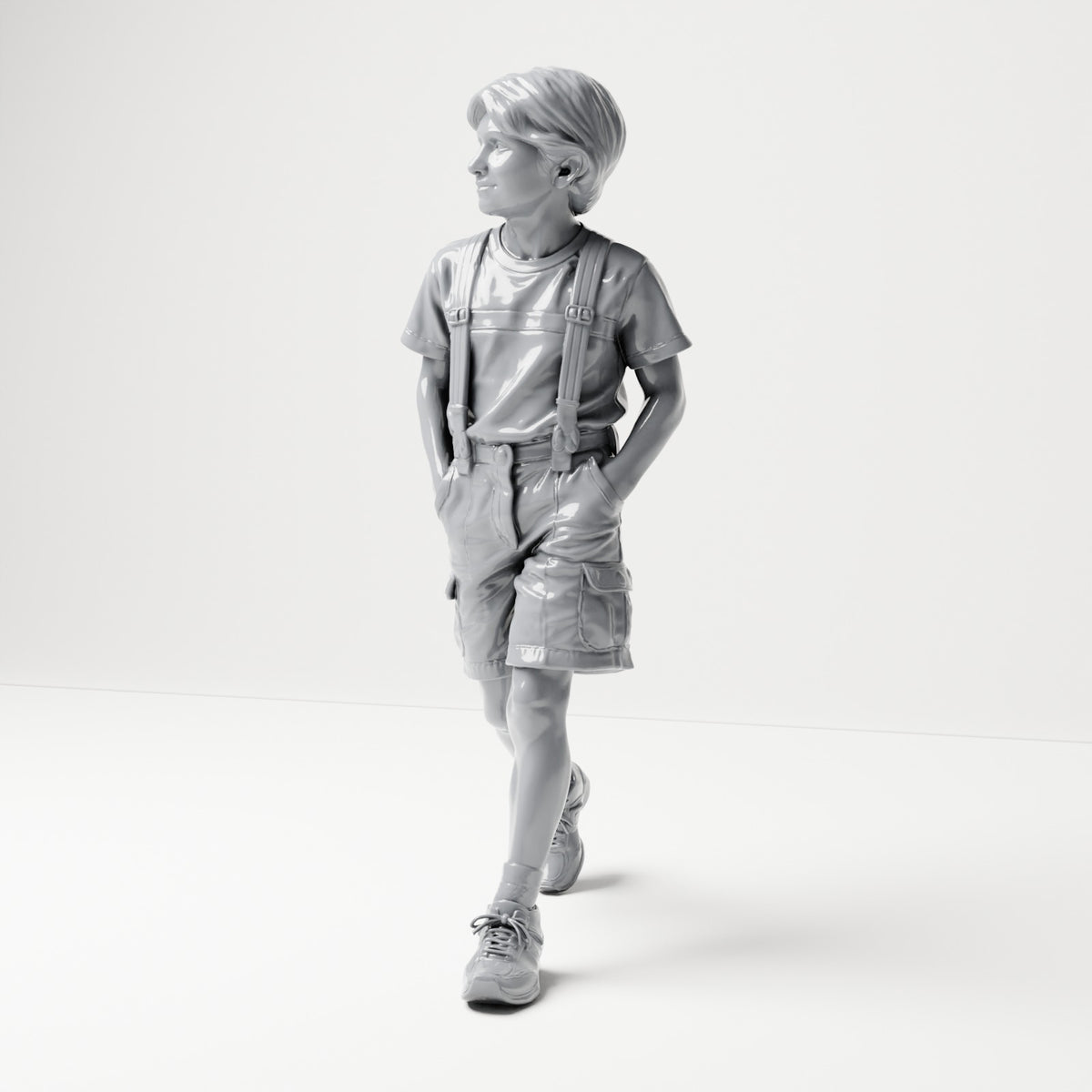 3Drifter-Miniatures B079 Bild 2: Gehende Figur: Junge mit T-Shirt, kurzen Hosen und Turnschuhen (B079)