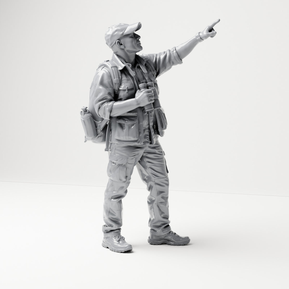 Diorama Modellbau Produktfoto 3: Stehende Figur: Vogelbeobachter mit Fernglas und erhobenem Finger (B081)