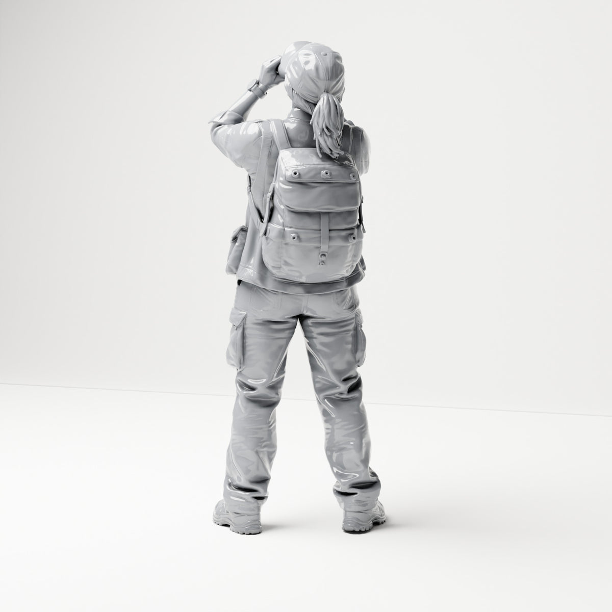 Diorama Modellbau Produktfoto 2: Stehende Figur: Vogelbeobachterin mit Fernglas (B082)
