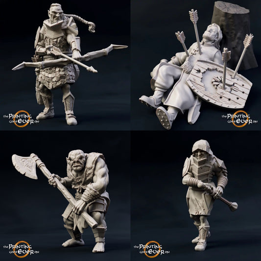 Produktfoto Tabletop 28mm The Printing Goes Ever On (TPGEO)  0: Tod eines Helden: Menschlicher Krieger nach Kampf mit einem Trupp Halb-Orks