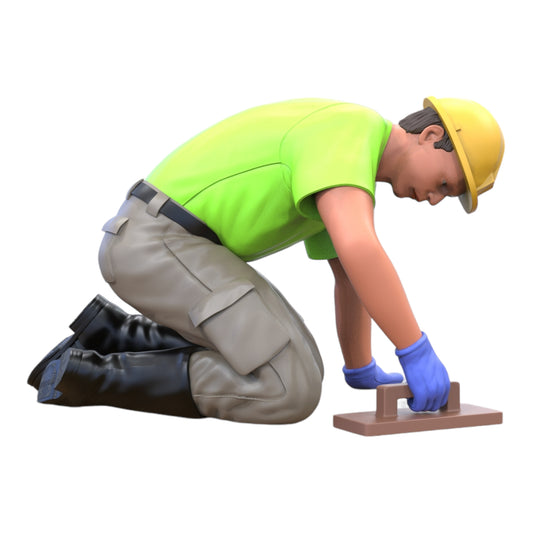 Produktfoto Diorama und Modellbau Miniatur Figur: Bauarbeiter 1 - Fliesenleger kniend mit Helm