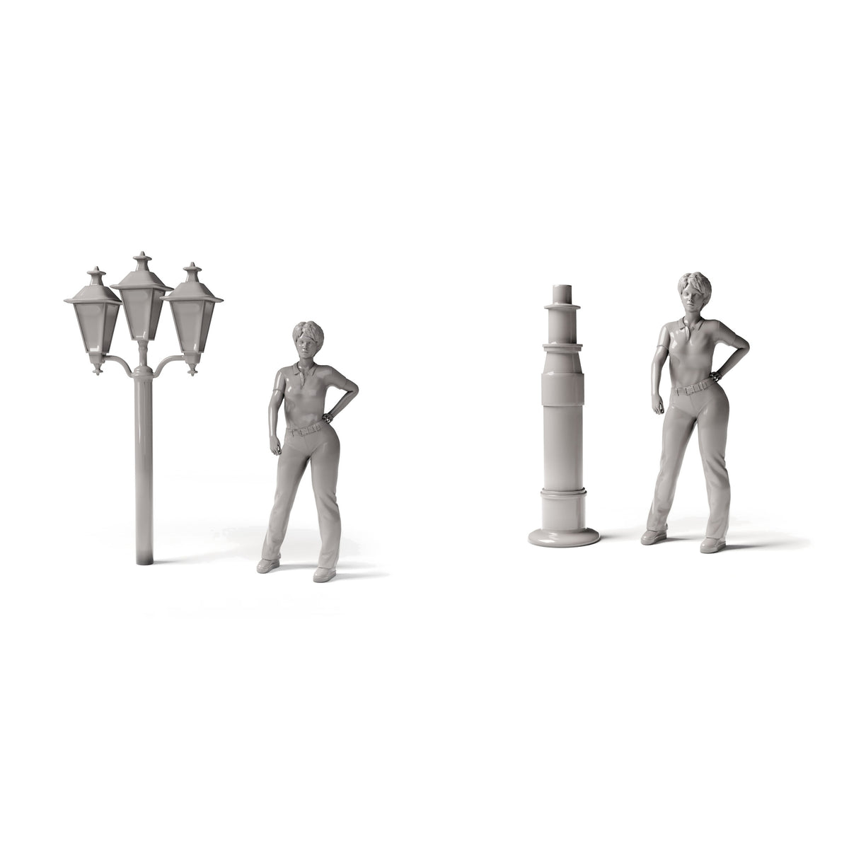 Modelismo de dioramas, foto de producto 1: Infraestructura para diorama: farola urbana triple antigua como kit de montaje (Ref. 1292D)