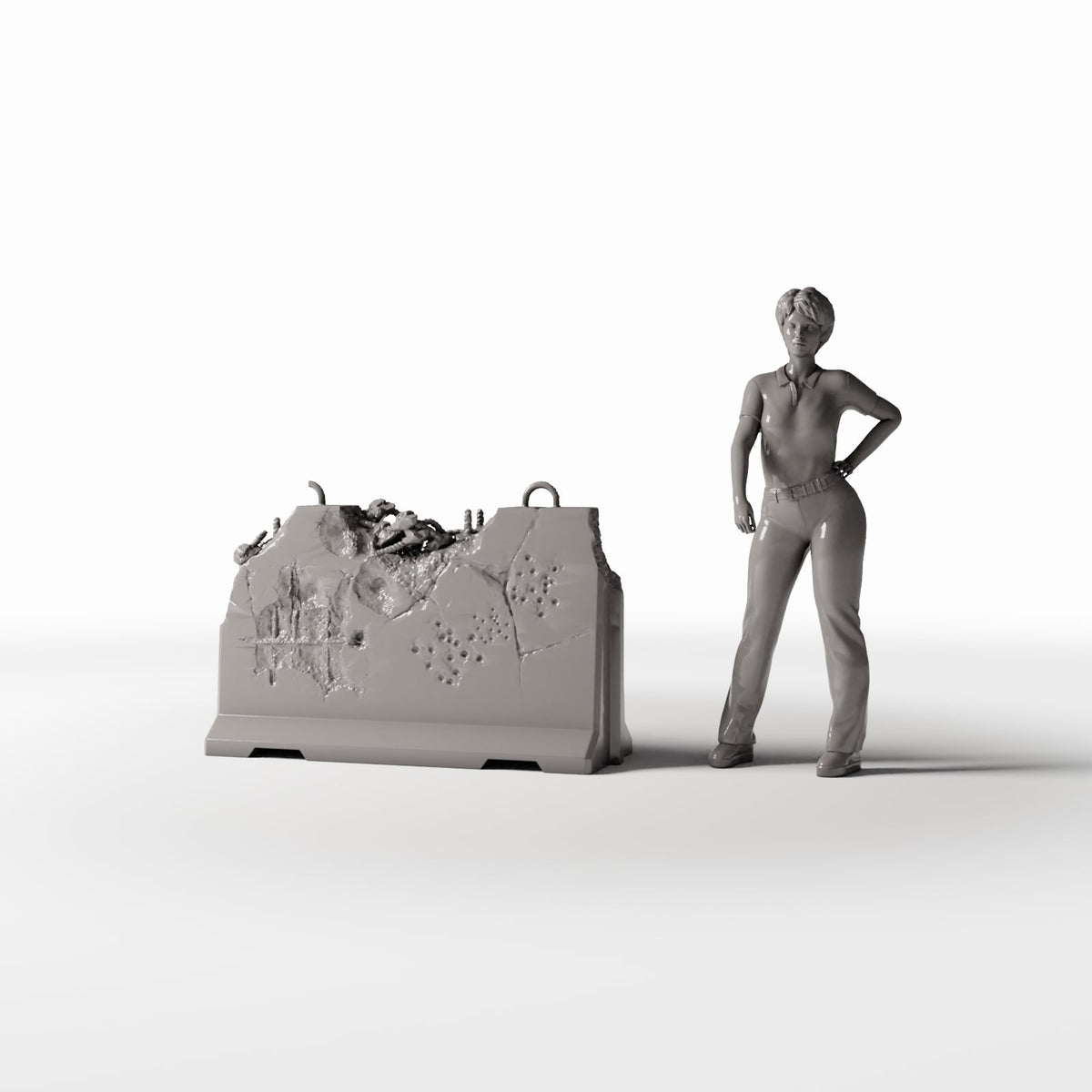 Diorama Modellbau Produktfoto 1: Diorama Militär: Beschädigte Beton-Sperrbarriere für Stadtdiorama (Ref. 1663D)