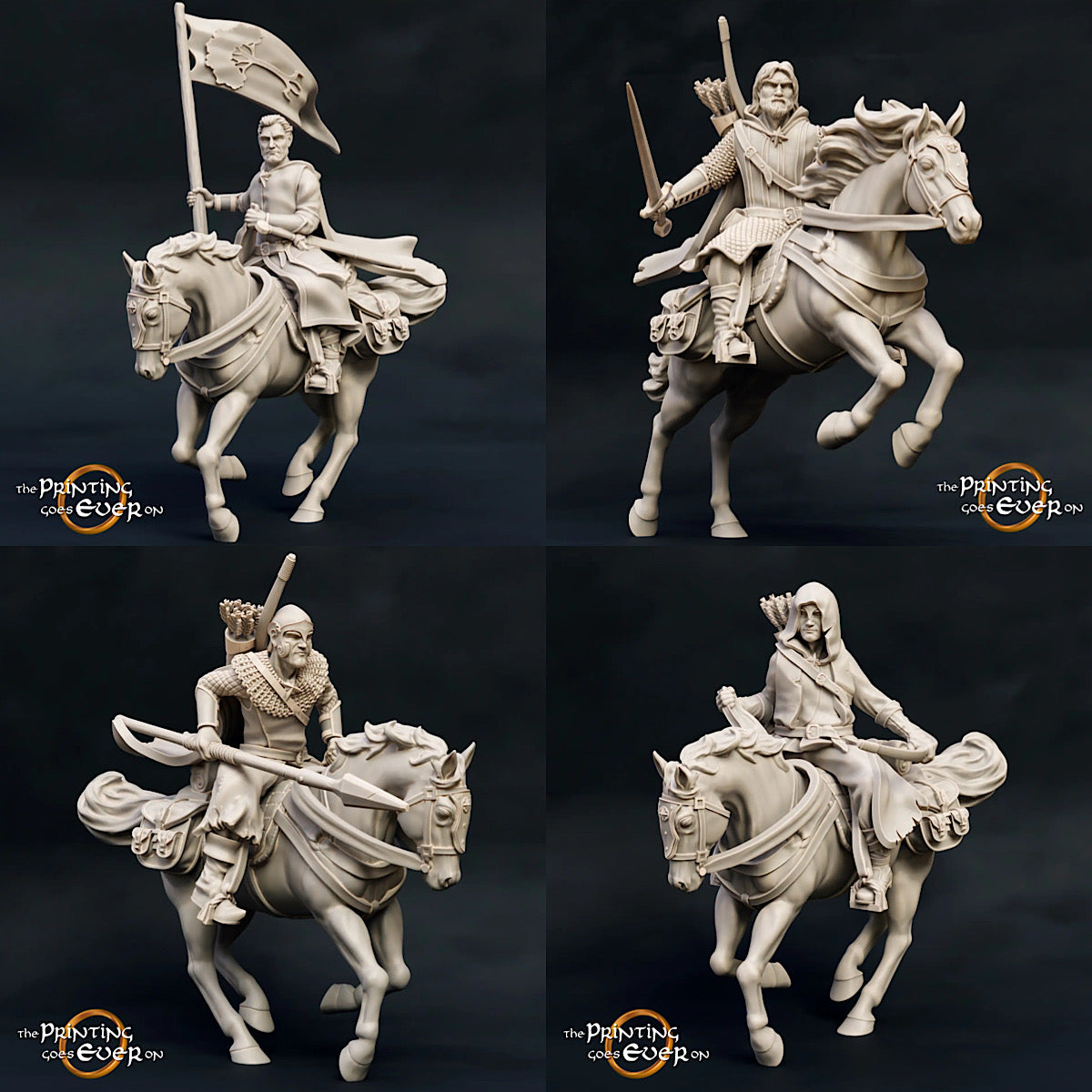 Foto del producto Tabletop 28mm The Printing Goes Ever On (TPGEO) 0: Jinete de los exploradores: Ranger del bosque con espada, lanza y arco montado.