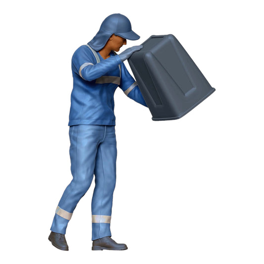 Produktfoto Diorama und Modellbau Miniatur Figur: Müllabfuhr Team - Müllmann mit Mülleimer