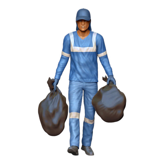 Produktfoto Diorama und Modellbau Miniatur Figur: Müllabfuhr Team - Müllmann mit Müllsack 2