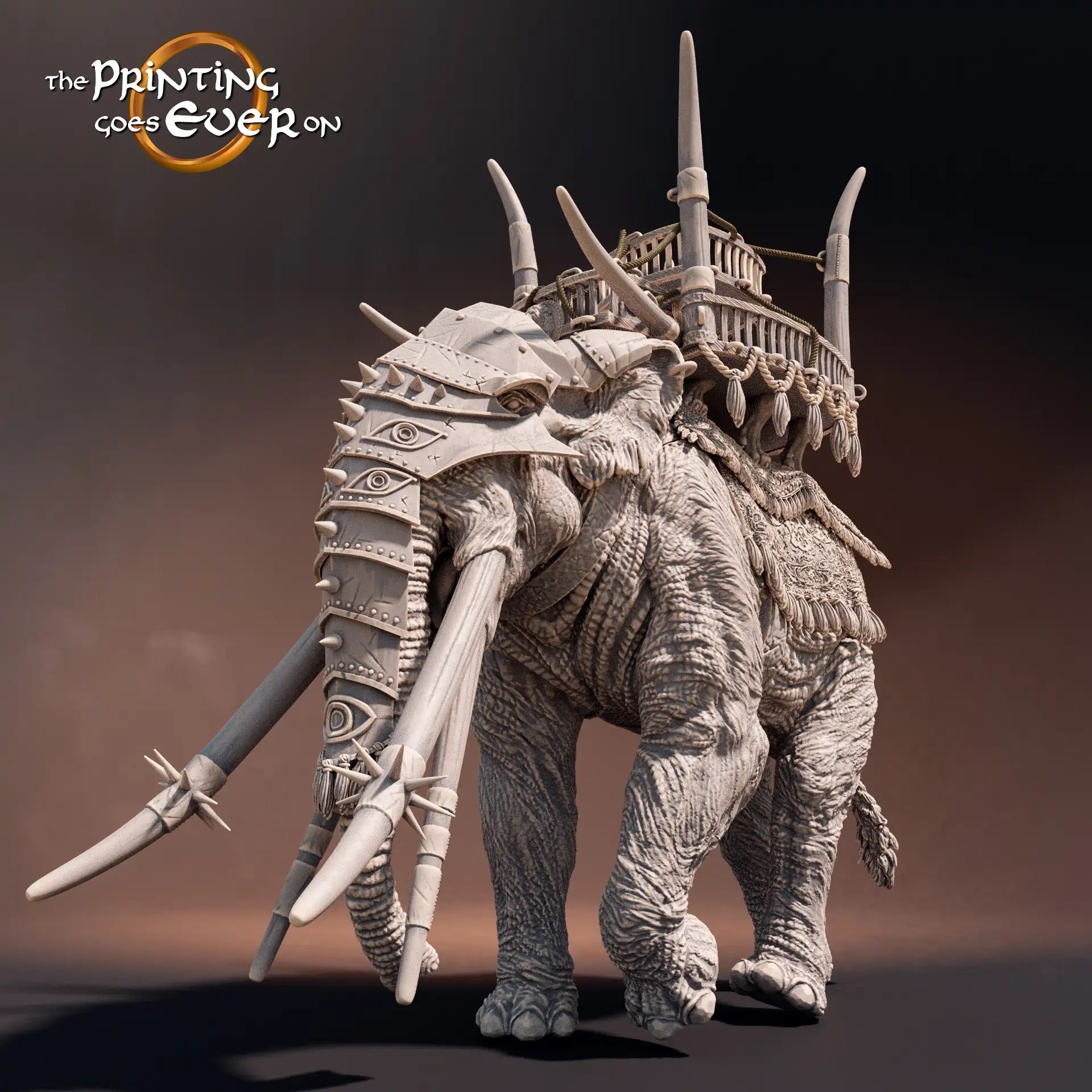 Foto del producto Tabletop 28mm The Printing Goes Ever On (TPGEO) 0: Elefante de guerra: Criatura monstruosa con howdah - Pueblo nómada del desierto, guerreros del sur