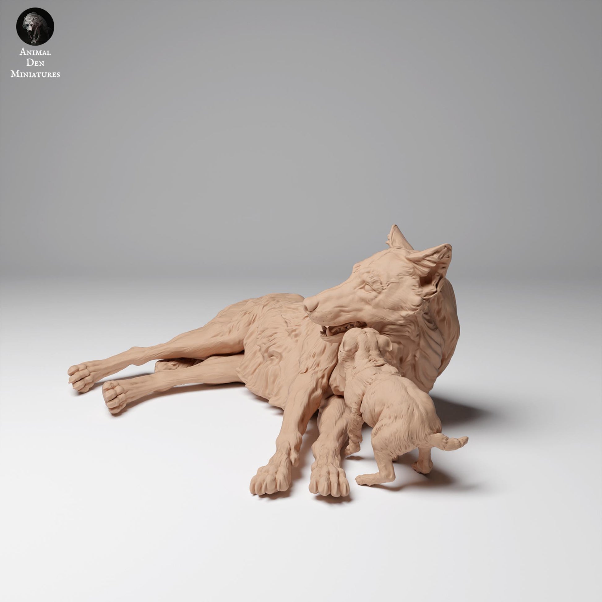 Produktfoto Tier Figur Diorama, Modellbau: 0: Wildtier Figur: Mongolischer Wolf mit Jungtier (Ref 01_01_01)