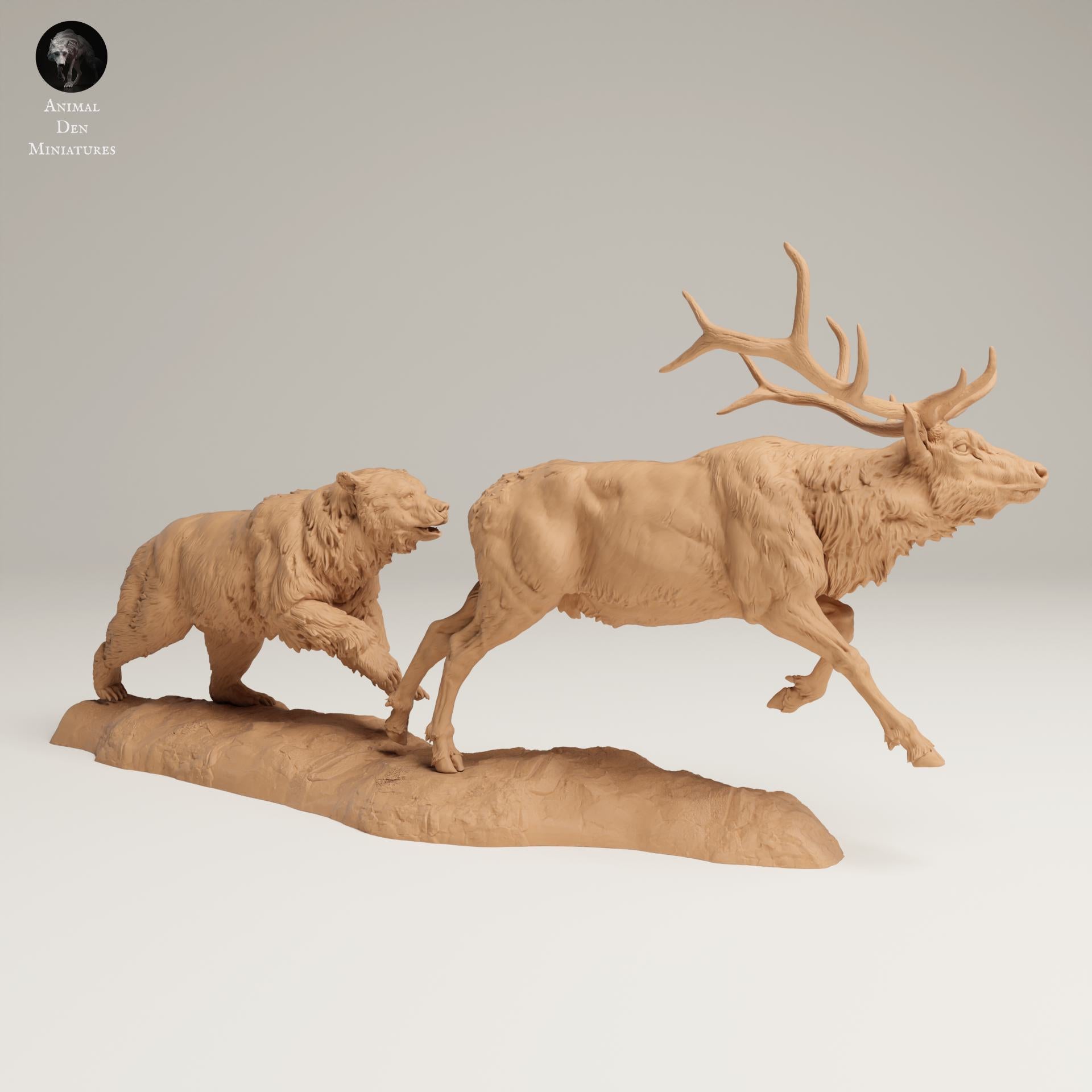 Produktfoto Tier Figur Diorama, Modellbau: 0: Wildtier Figur: Grizzly jagt Rocky Mountain Wapiti (Ref 25_06_13)
