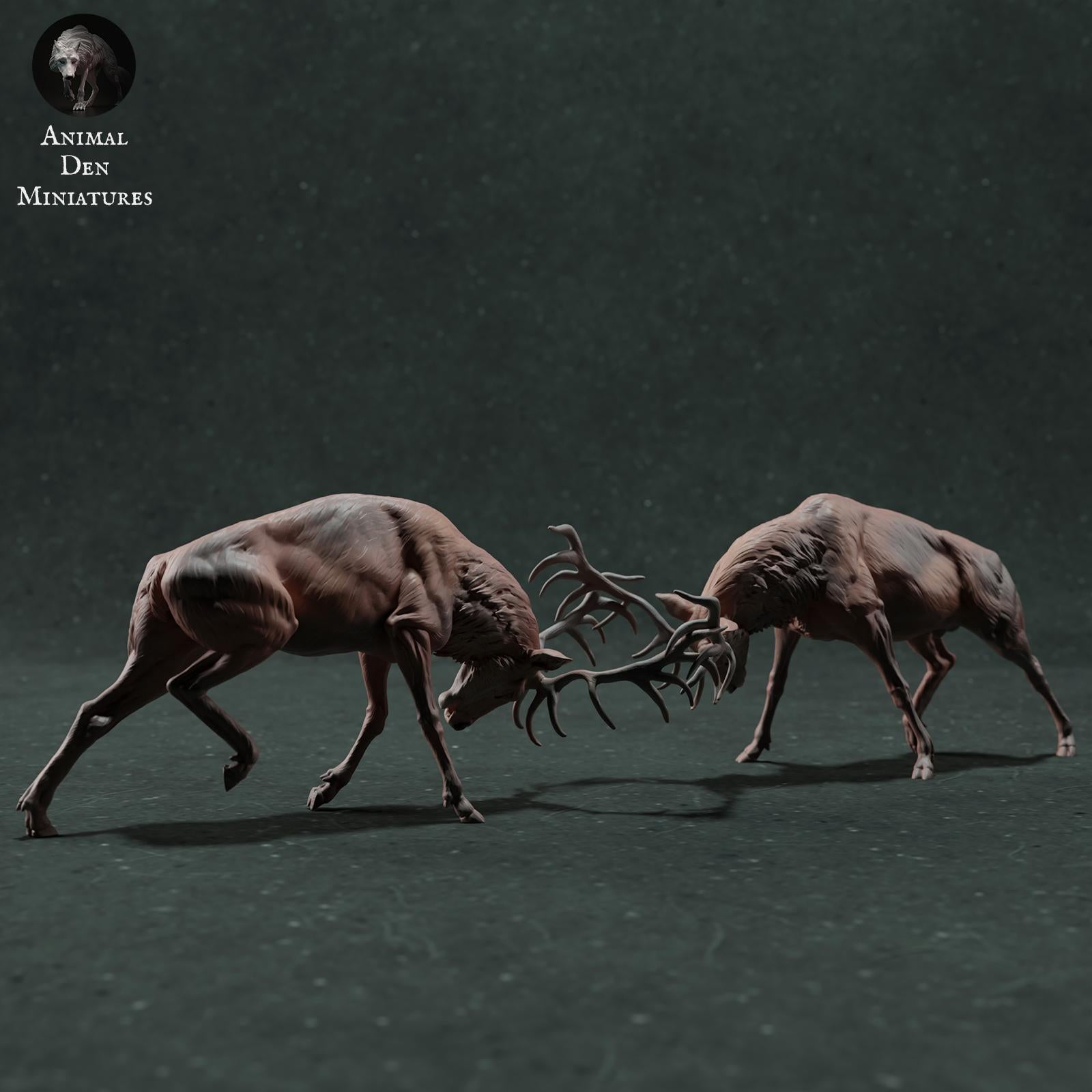 Foto del producto Figura de animal Diorama, Modelismo: 0: Figura de fauna salvaje: ciervos rojos en combate – Diorama de lucha de ciervos (Ref 01_01_71)