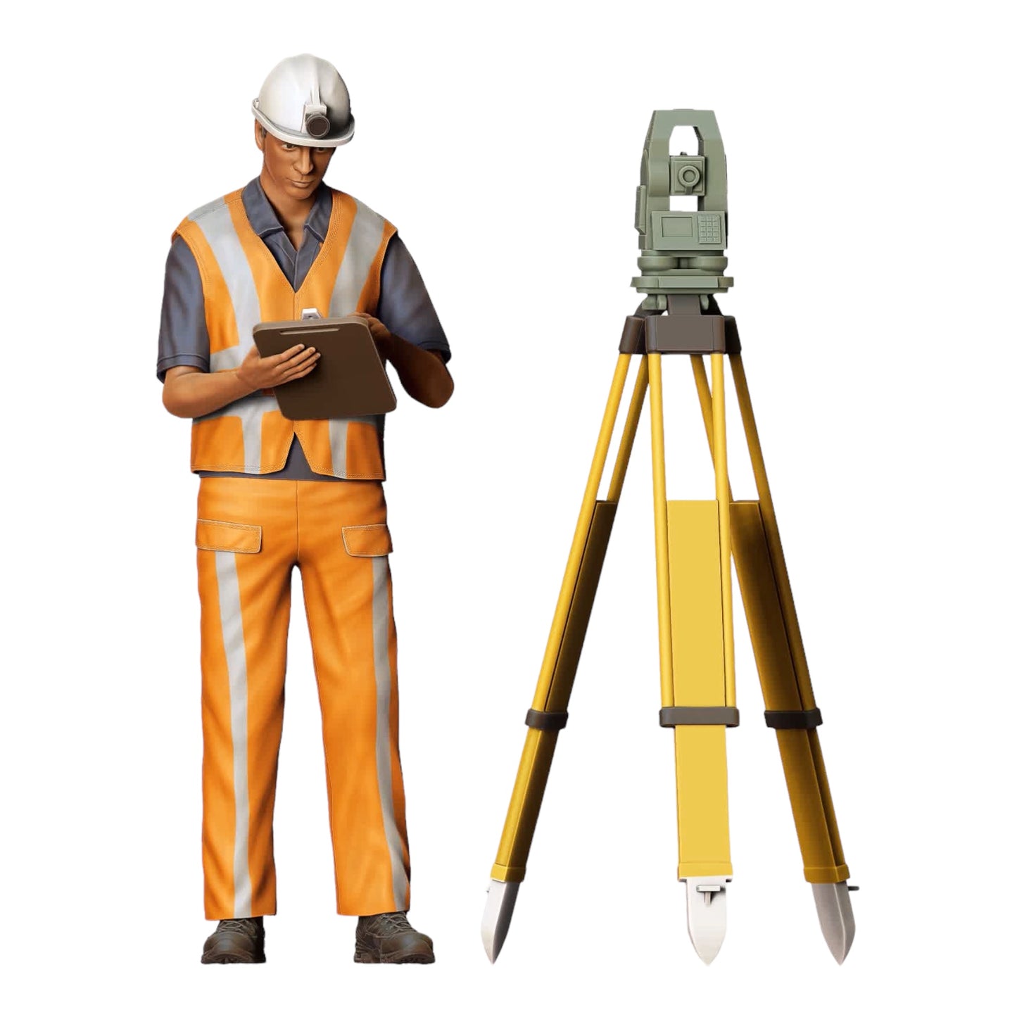 Foto del producto 0: Trabajador de la construcción con trípode: Agrimensor en el sitio de construcción