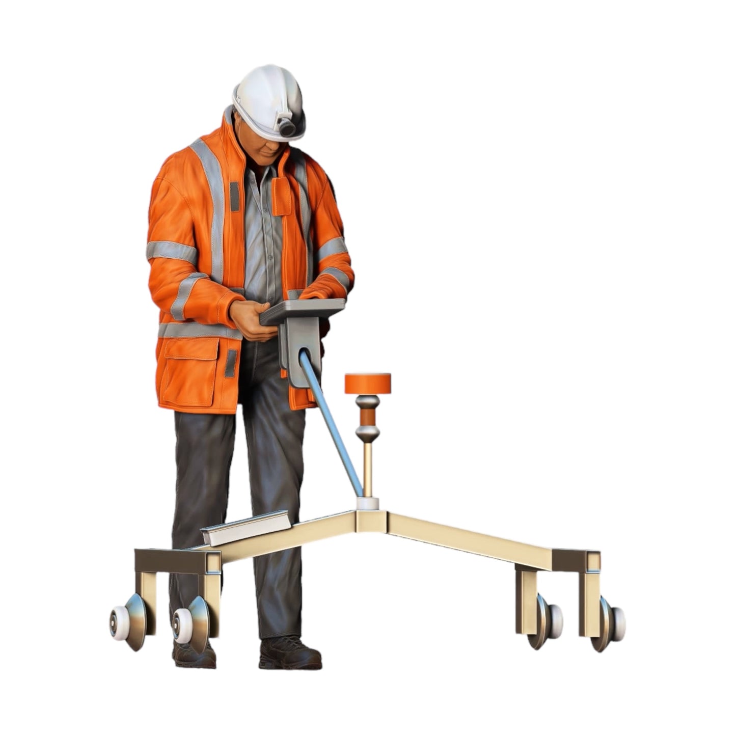 Foto del producto 0: Trabajador de la construcción con carro de medición: Topógrafo en el sitio de construcción
