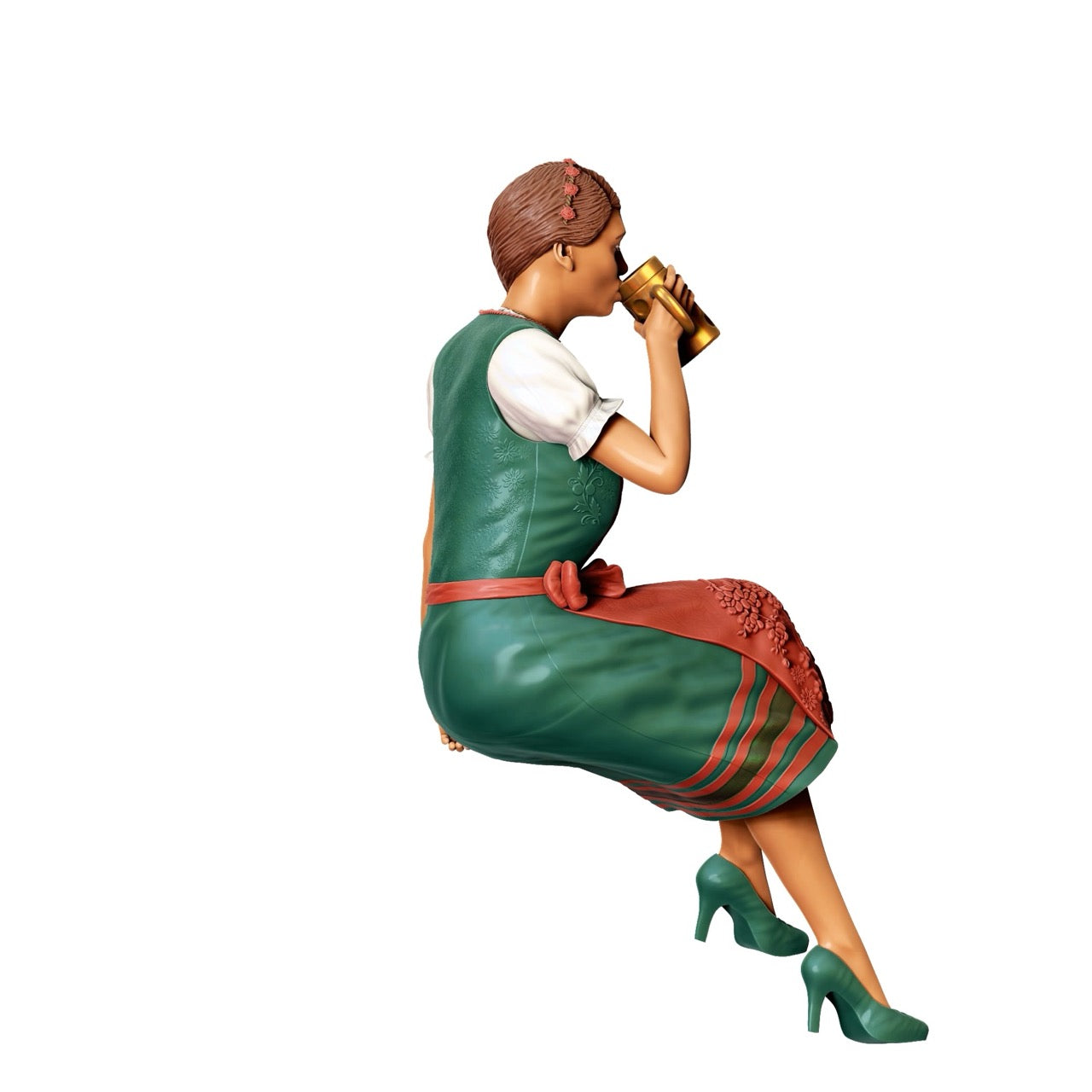 Miniatura Oktoberfest: Invitados de la Feria: Mujer sentada con vestido tradicional y jarra de cerveza (N° 291)