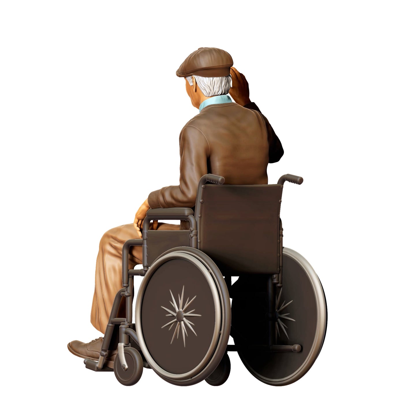 3DP Miniatures 4: Sitzende Figur: Person im Rollstuhl mit erhobener Hand (Ref. Nr. 454)