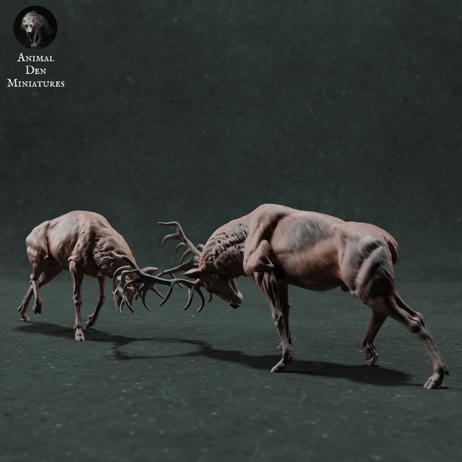 Foto del producto Figura de animal Diorama, Modelismo: 0: Figura de fauna salvaje: ciervos rojos en combate – Diorama de lucha de ciervos (Ref 01_01_71)
