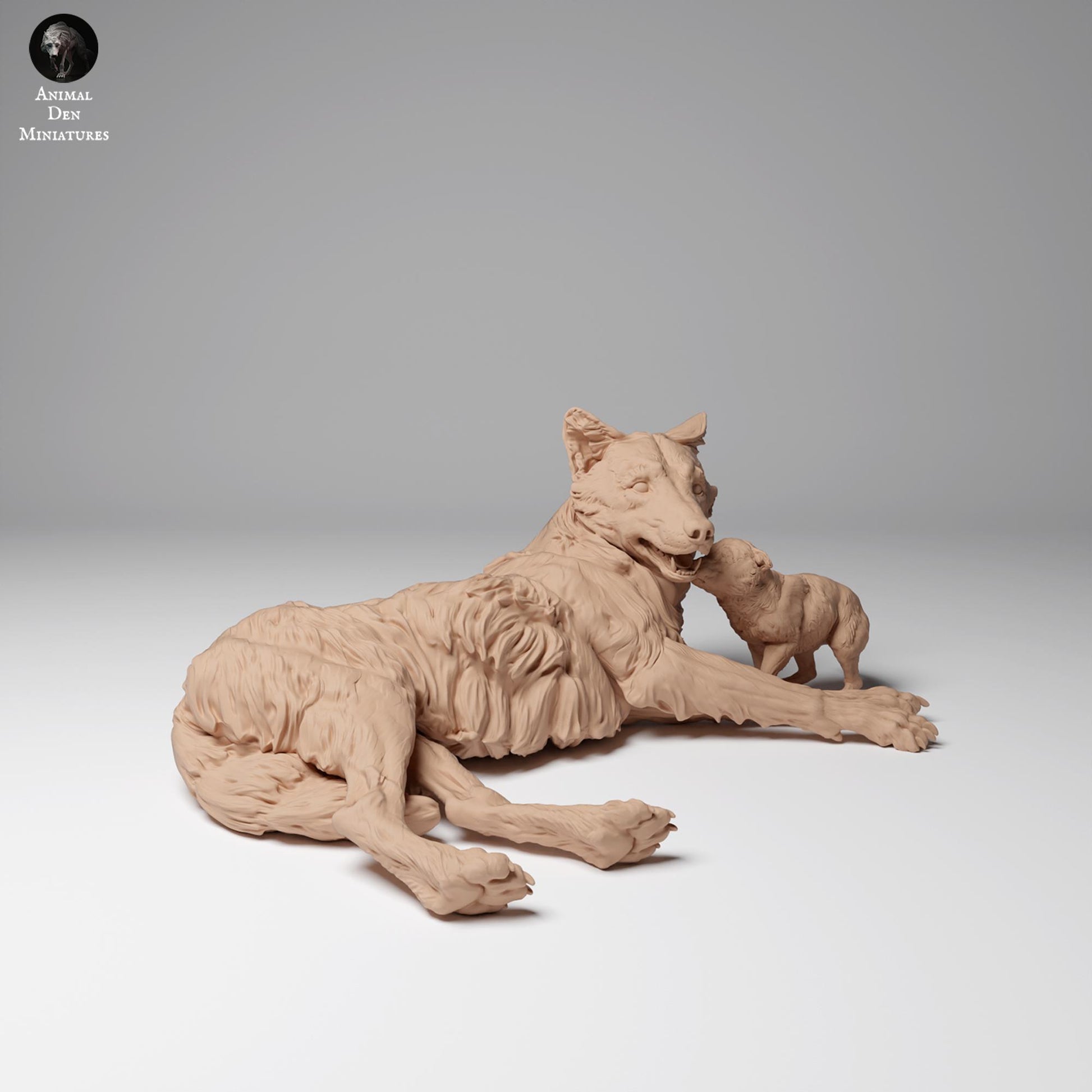 Produktfoto Tier Figur Diorama, Modellbau: 0: Wildtier Figur: Mongolischer Wolf mit Jungtier (Ref 01_01_01)