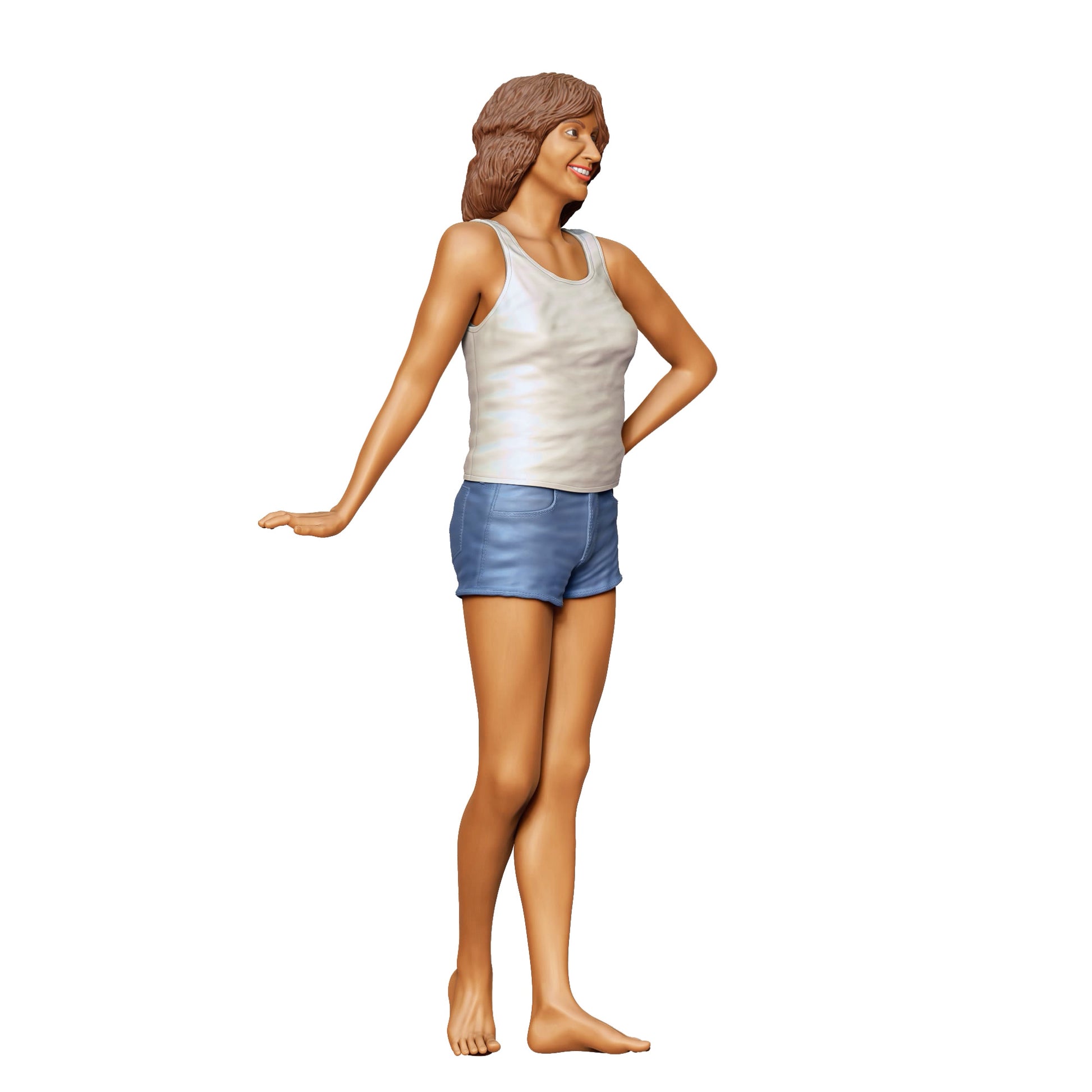 Diorama Modellbau Produktfoto 0: Frau in Tanktop und Shorts – Figur in lockerer Sommerpose (Ref. Nr. 436)