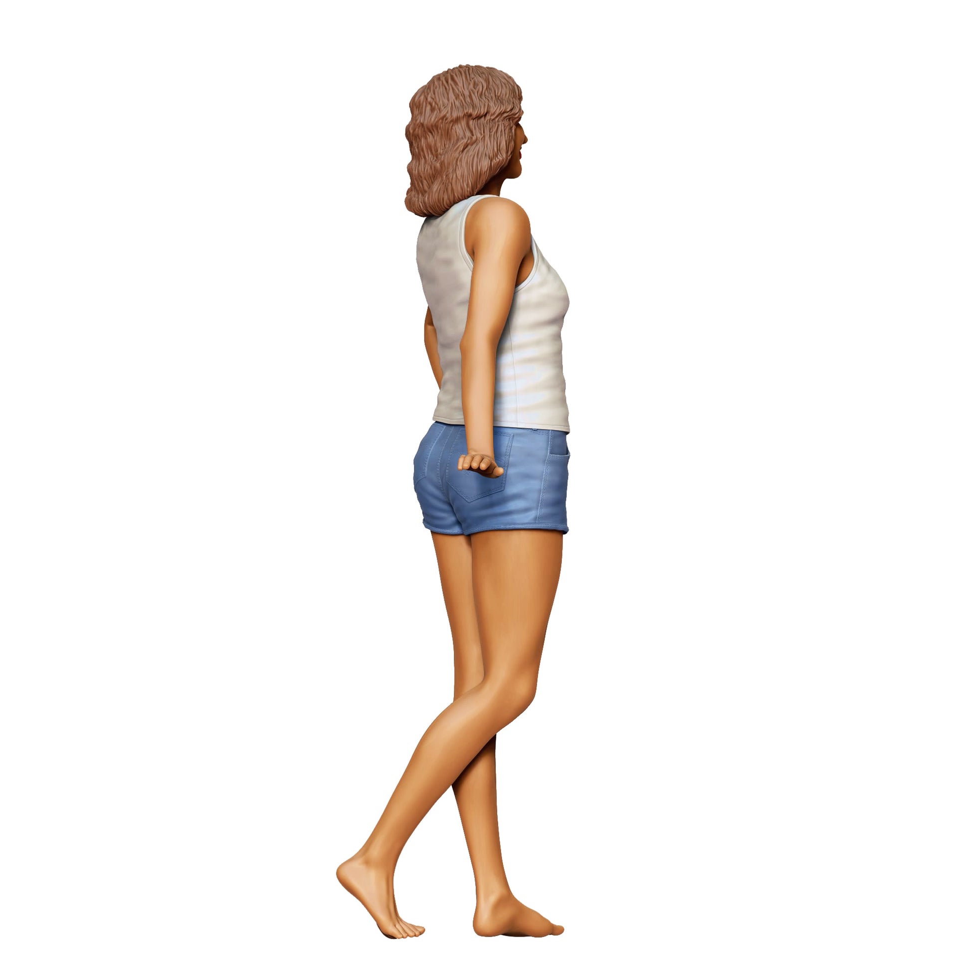 Diorama Modellbau Produktfoto 0: Frau in Tanktop und Shorts – Figur in lockerer Sommerpose (Ref. Nr. 436)