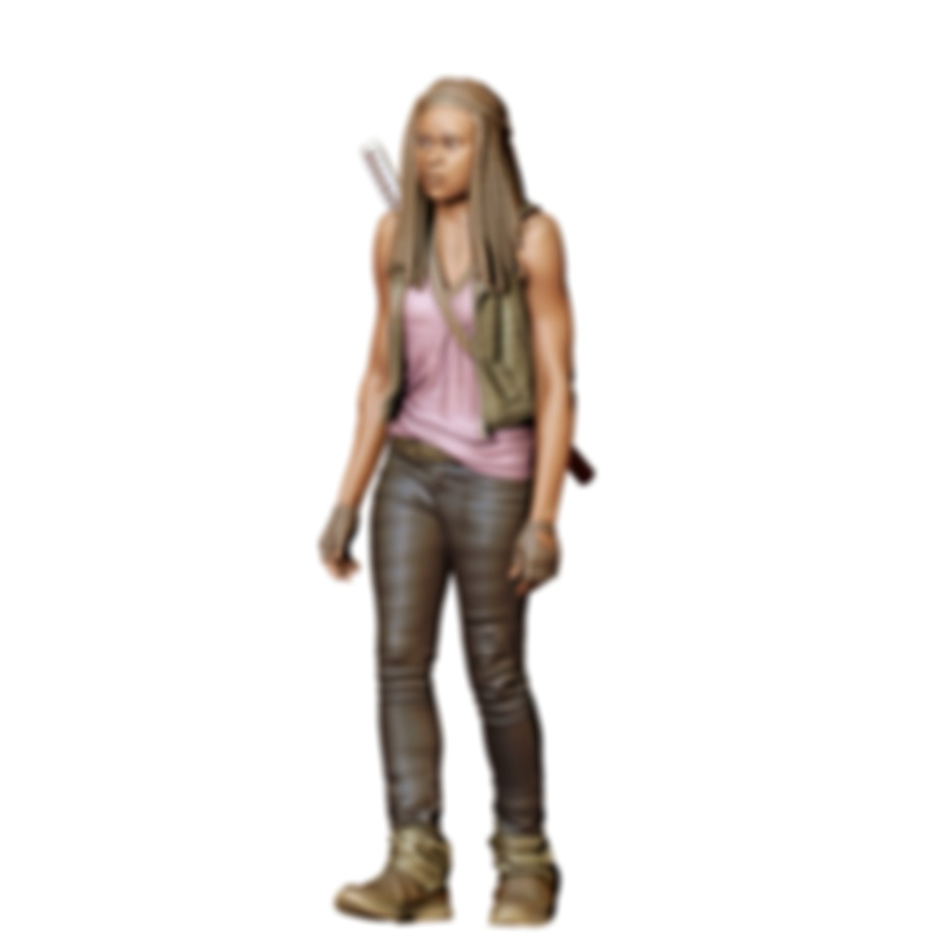 3DP Miniatures 3: Stehende Figur: Schwertkämpferin mit Weste, Hose und Schwert auf dem Rücken (Ref. Nr. 493)
