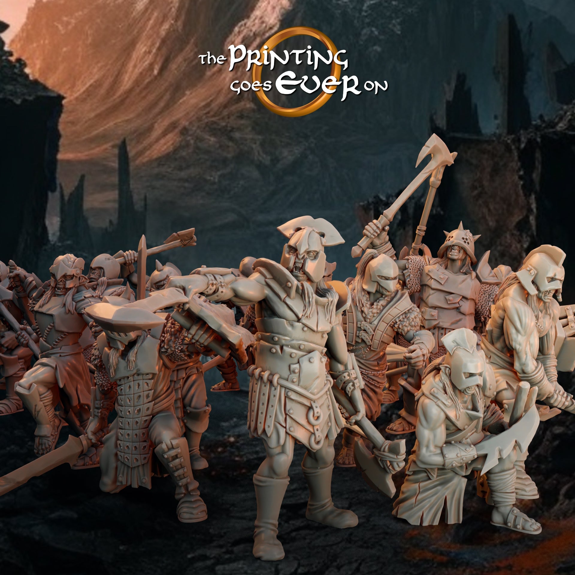 Foto del producto Tabletop 28mm The Printing Goes Ever On (TPGEO) 0: Orkos gran grupo de ataque: Guerreros de élite y Berserkers - Atacantes de la ciudad blanca