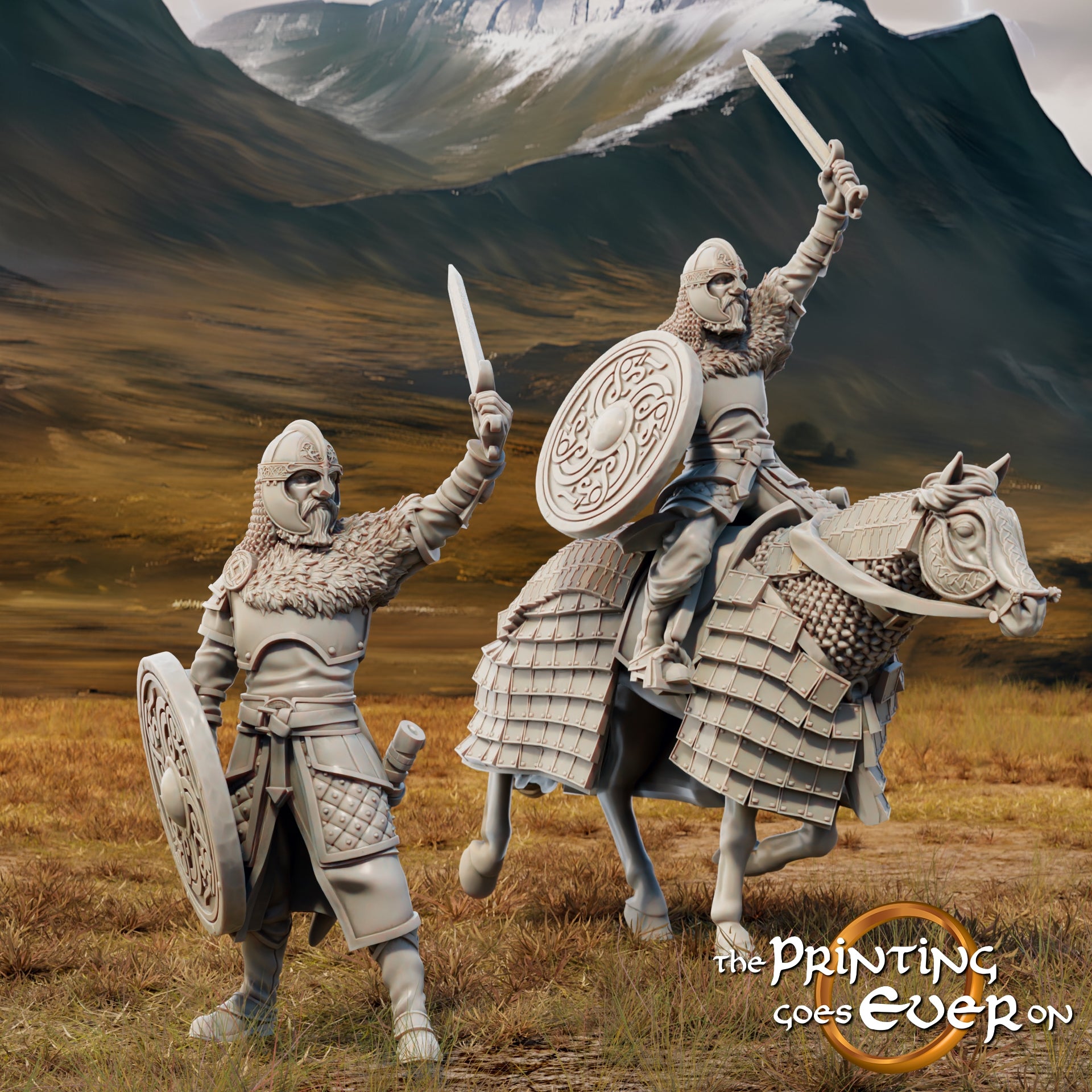 Foto del producto Tabletop 28mm The Printing Goes Ever On (TPGEO) 0: Rey Teobald a caballo y a pie: Poderoso rey de los humanos