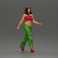 Diorama modelismo foto de producto 0: Figura de diorama: Miniatura figura mujer en pose de caminar, verde-rojo, top corto, pantalones anchos, tacones (Ref Nr. A141)