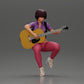 Diorama modelismo foto de producto 0: Miniatura: Mujer con cabello corto tocando guitarra acústica, collar, sandalias de tiras (Ref Nr. A128)