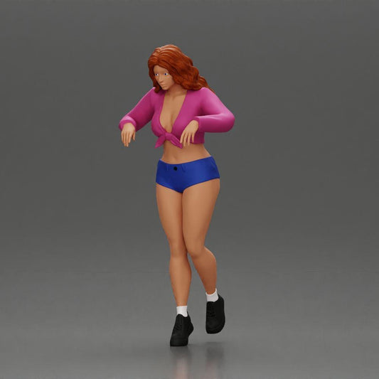 Foto de producto de modelismo de diorama 0: Figura femenina de diorama en minifalda y pantalones cortos, de pie en el borde de la escalera (Ref Nr. A73)