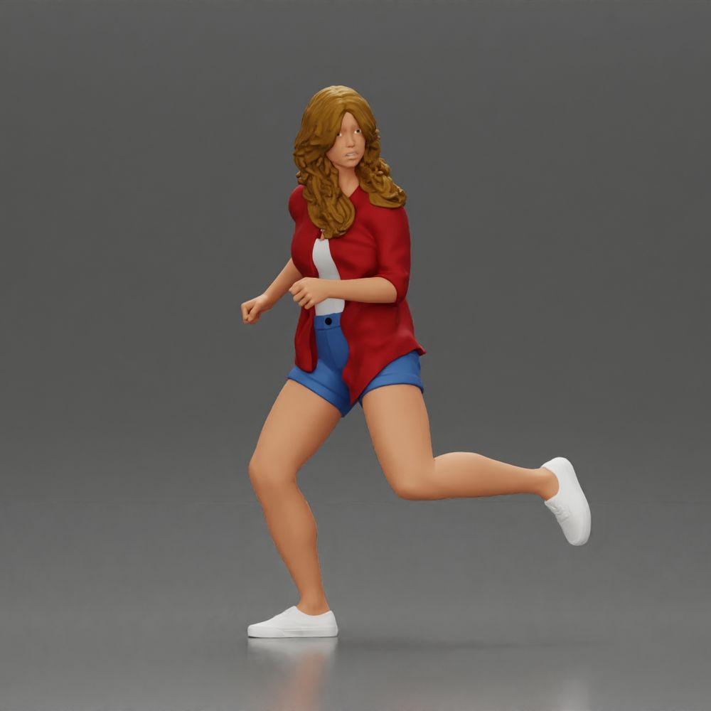 Diorama Modelismo Foto de producto 0: Figura de diorama: Joven mujer corriendo con camisa abierta y pantalones cortos, decidida (Ref Nr. A102)