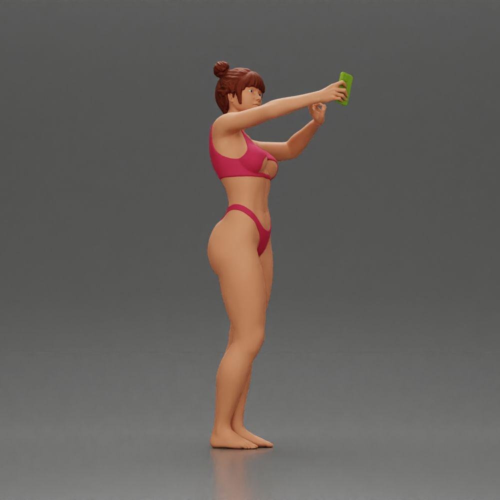 Diorama Modelismo Foto de producto 1: Miniatura de diorama: Mujer en bikini se toma un selfie en la playa, figura de pie (Ref Nr. A69)