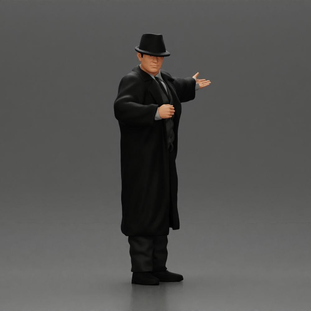 Foto del producto de modelismo de diorama 1: Miniatura de diorama: Mafioso en traje y abrigo con sombrero, gesticulando (Ref Nr. A94)