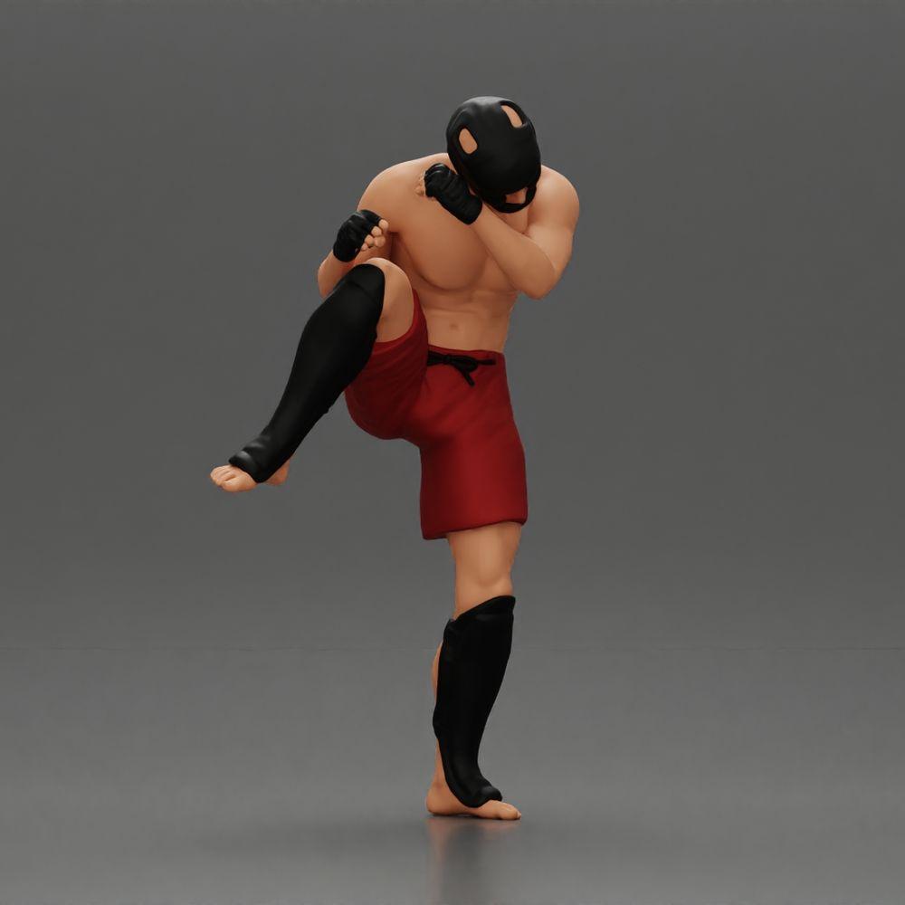 Foto del producto de modelismo de diorama 1: Figura de diorama: Miniatura de artes marciales, pose de patada con casco, guantes y protectores de espinillas (Ref Nr. A122)