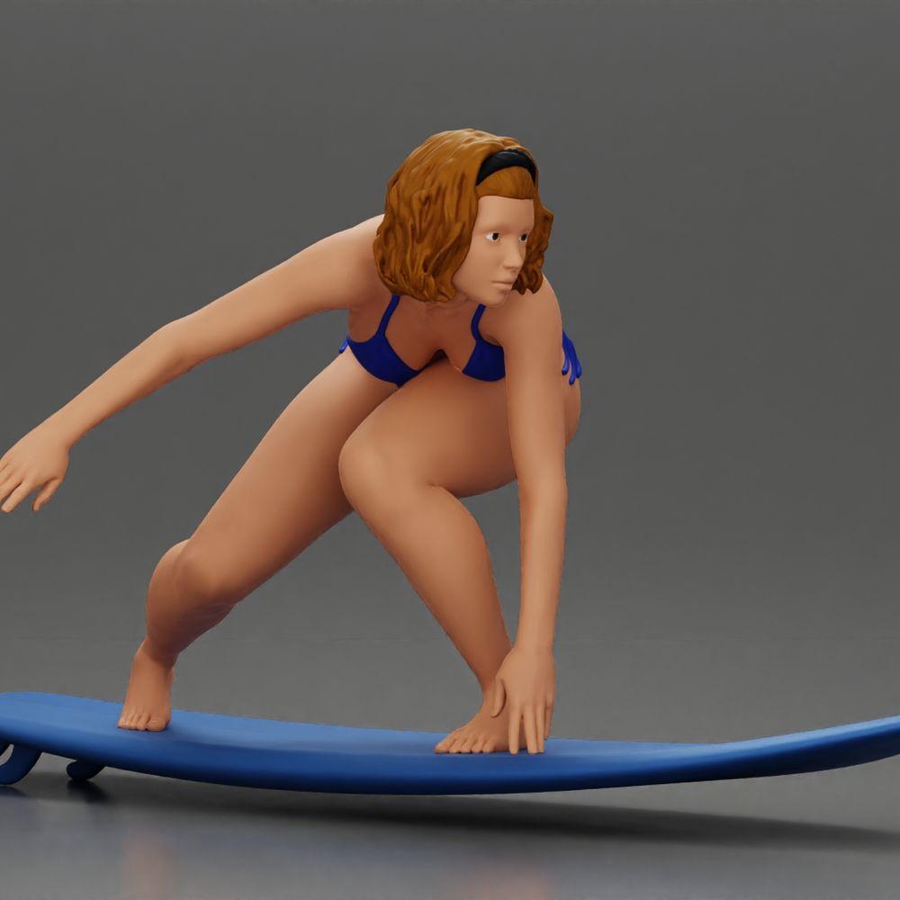 Diorama modelismo foto de producto 1: Miniatura de diorama: surfista arrodillada en bikini sobre tabla de surf, individual (Ref Nr. A119)
