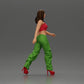 Diorama Modelismo Foto de producto 1: Figura de diorama: Miniatura figura mujer en pose de caminar, verde-rojo, top corto, pantalones anchos, tacones (Ref Nr. A141)