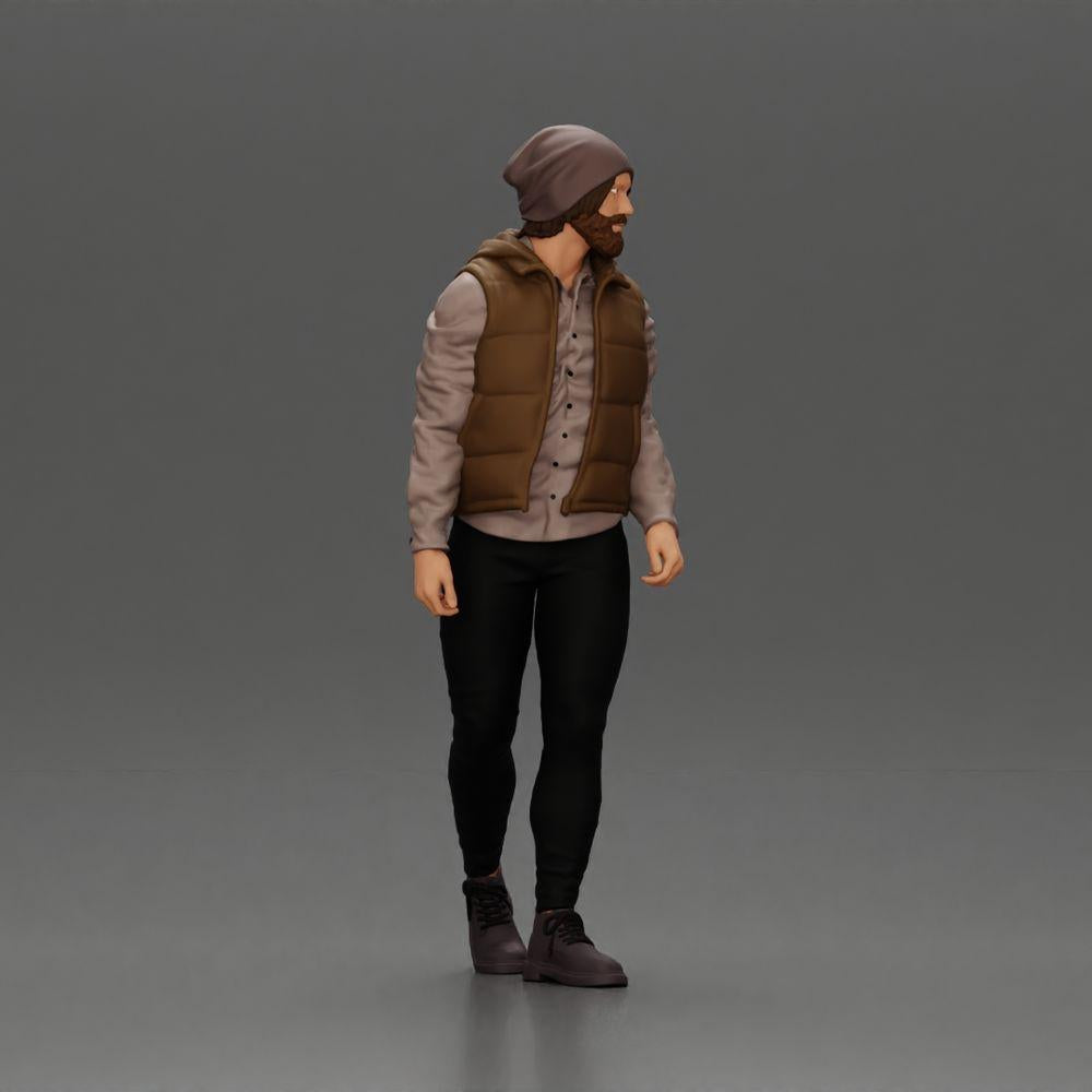 Foto del producto de modelismo de diorama 1: Figura de diorama: Hombre barbudo con ropa de invierno, caminando - Miniatura de diorama (Ref Nr. A129)