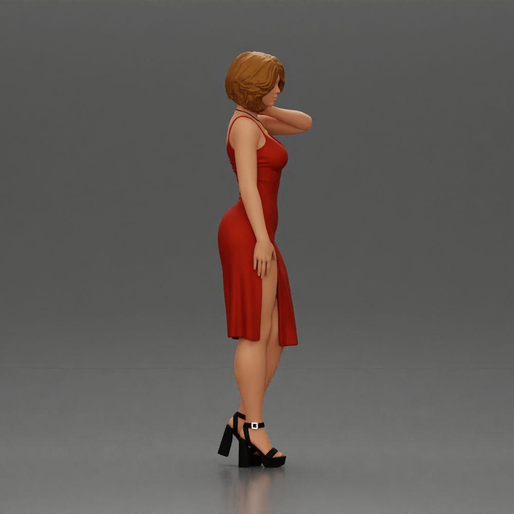 Diorama Modelismo Foto de producto 1: Figura femenina de diorama en mini vestido, cabello corto, mano en el cuello, collar (Ref Nr. A99)